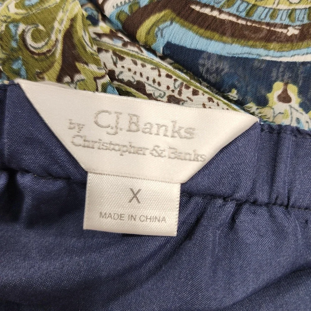 Vintage CJ Banks Skirt Womens X (14W) Blue Paisley Floral Ruffle Hem Chiffon